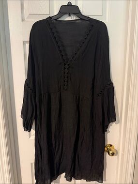 Amazon Essentials Black V-Neck Crochet Trim Swim Coverup